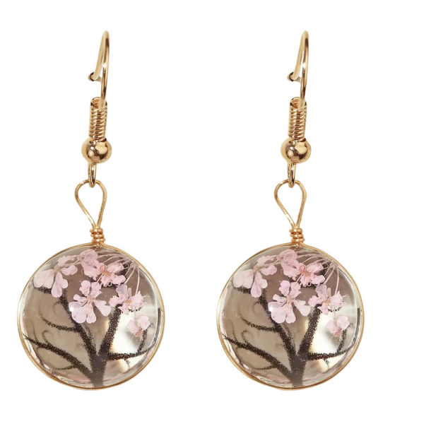 DIY Handmade Glass Dried Flowers Gypsophila Earrings(Life Tree)